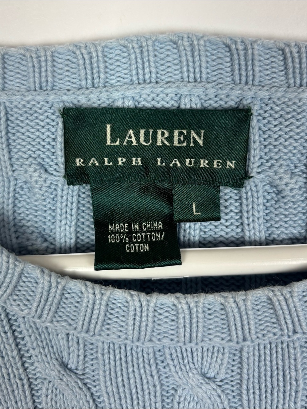 Lauren Ralph Lauren Sweater Cable Knit Blue Size Large Cotton Preppy - Picture 4 of 5